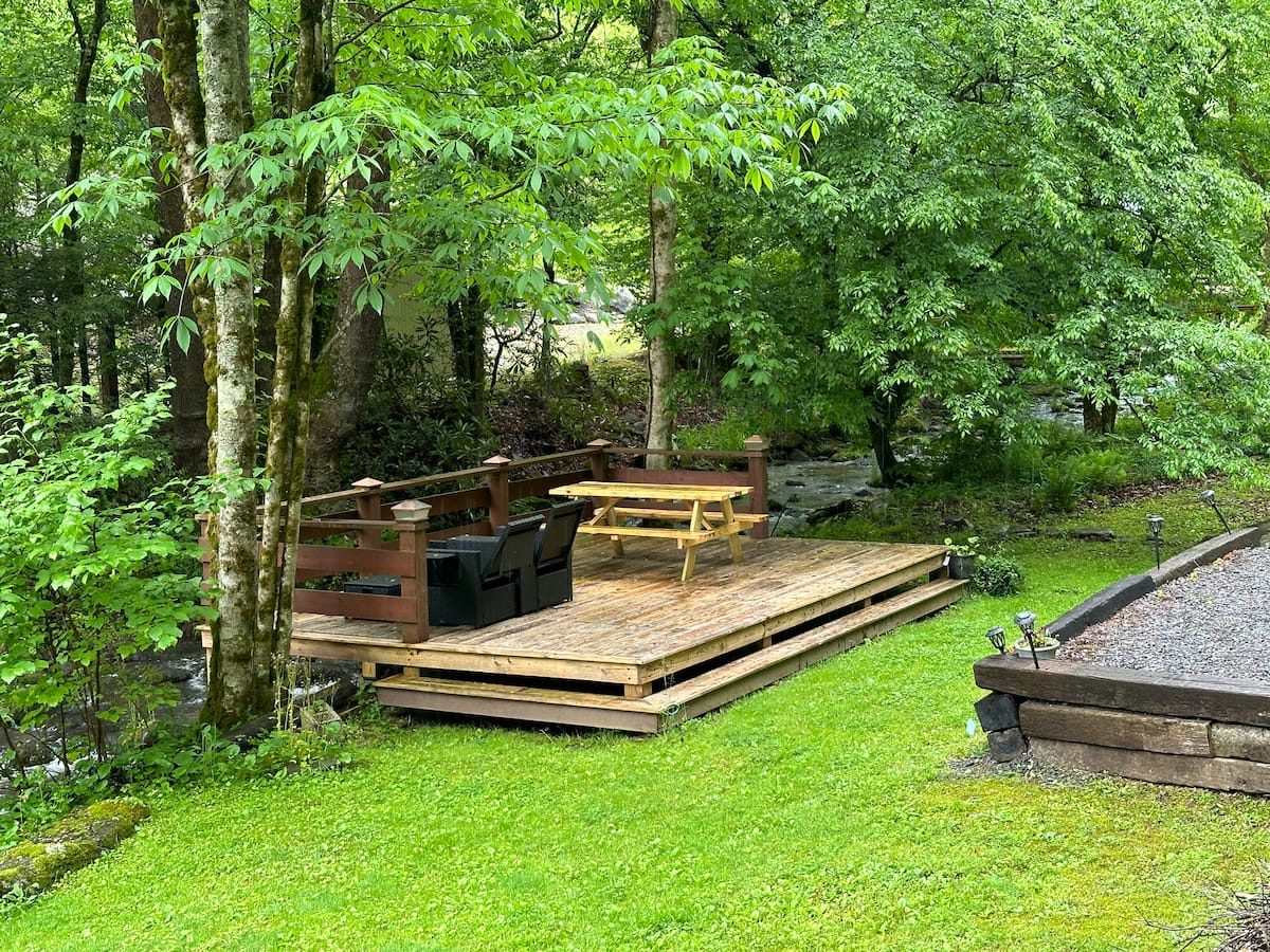 Creekside deck and lawn