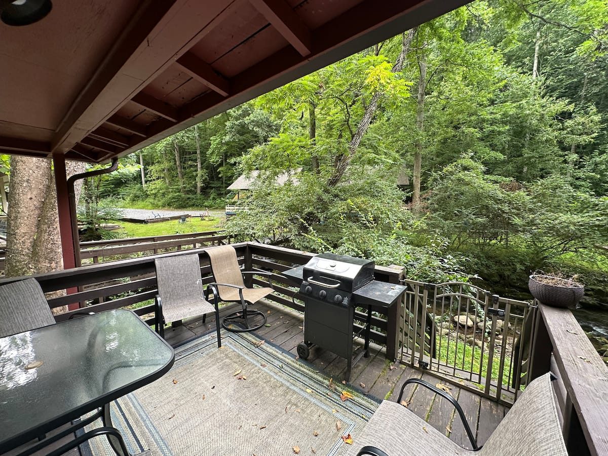 Deck with grill and trees